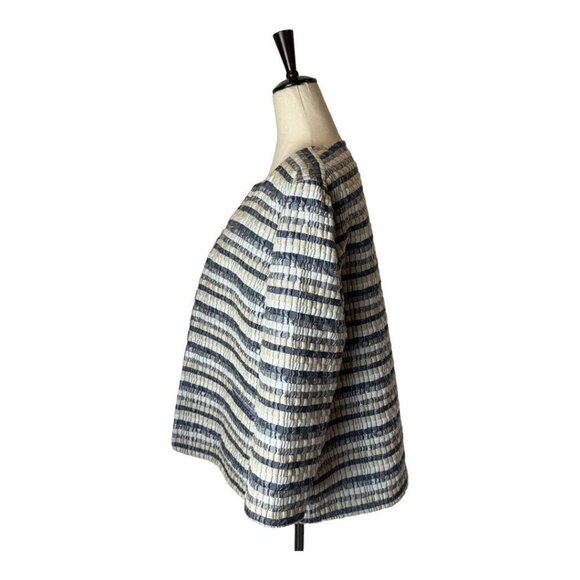 Lafayette 148 Coat Womens 6 Blue And Gray Striped Silk Blend Open Front Jacket - Picture 7 of 10